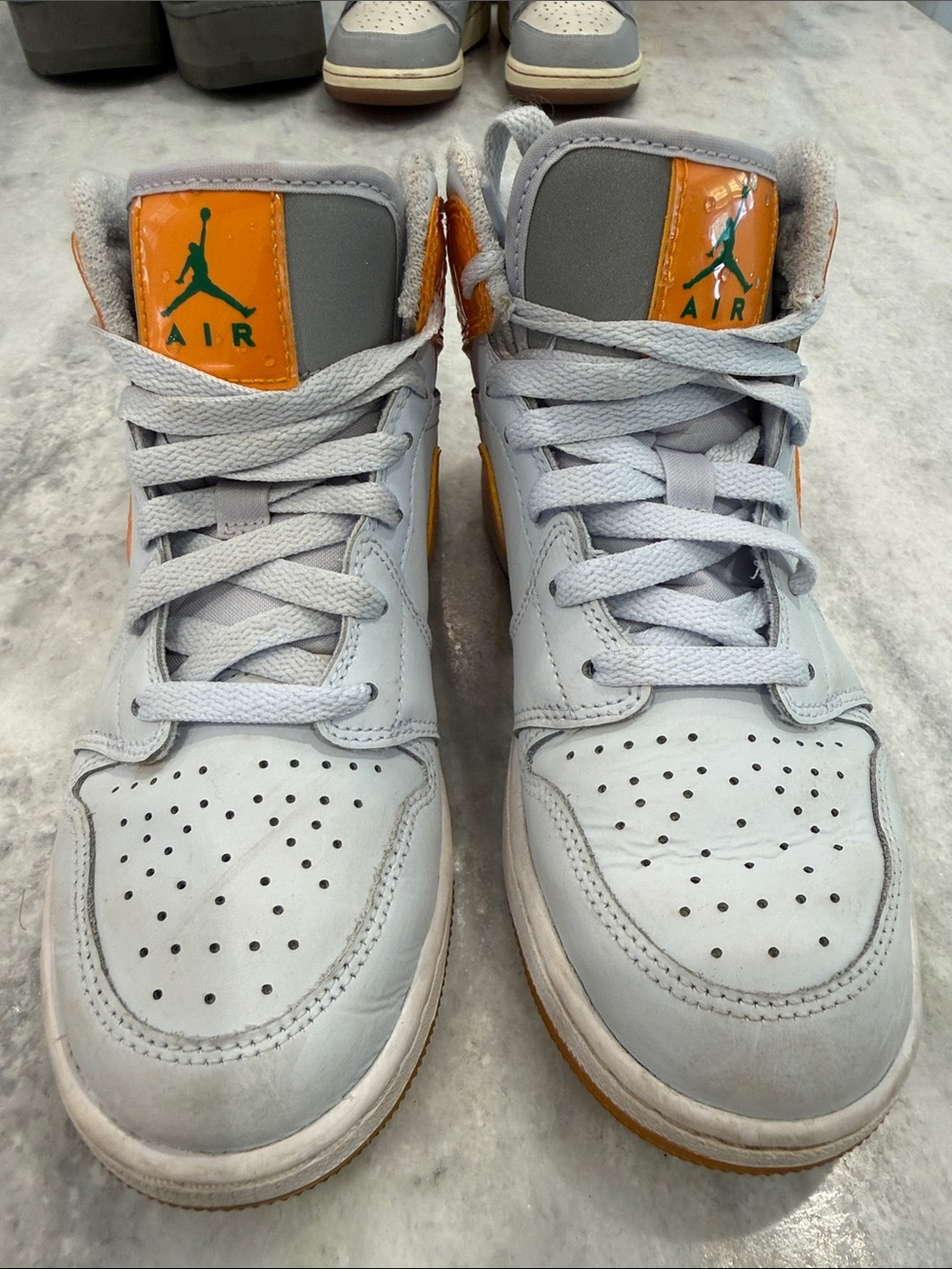 Jordan Kids Mid-Top Sneakers in Light Gray and Orange